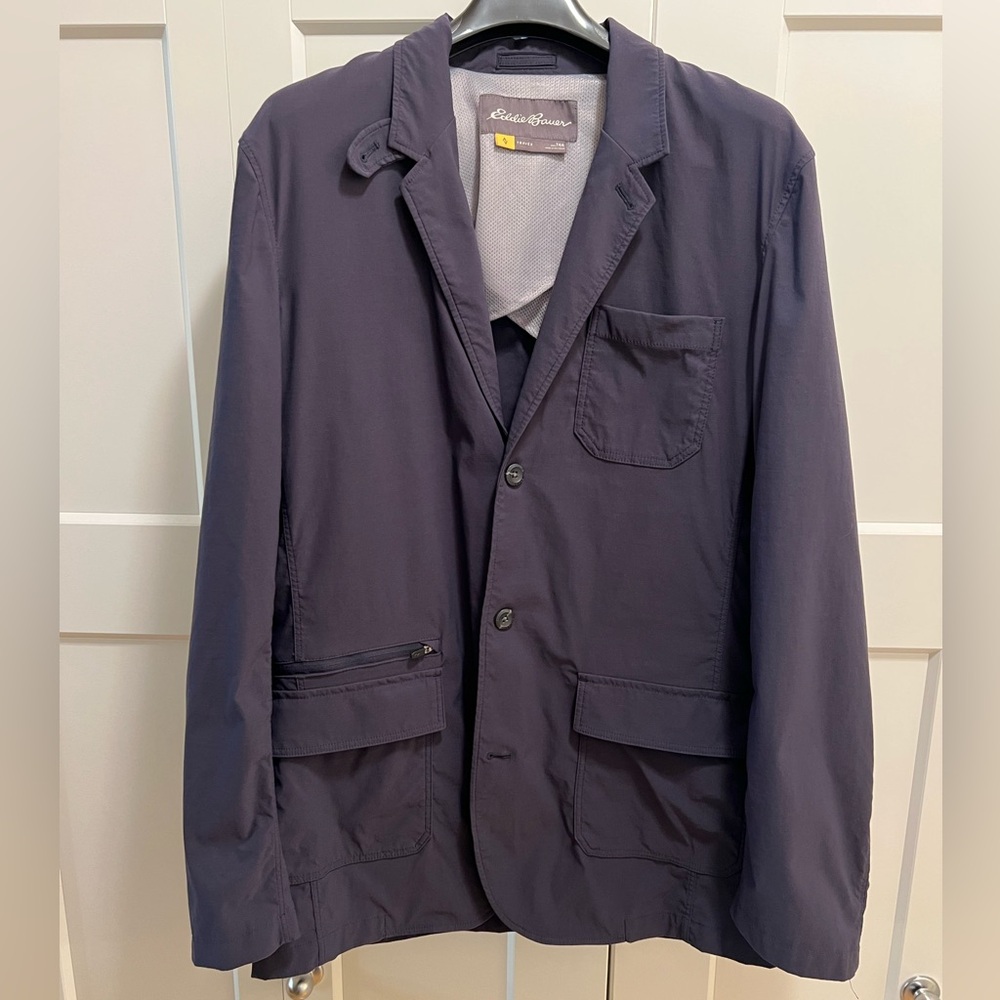 Eddie Bauer ~ Travex Voyager Blazer Travel Jacket Packable (Mens 44, Tall, Navy)